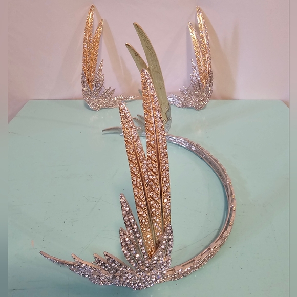 Rhinestone & Gold Winged Warrior Crown w/ Pins - Picture 5 of 9